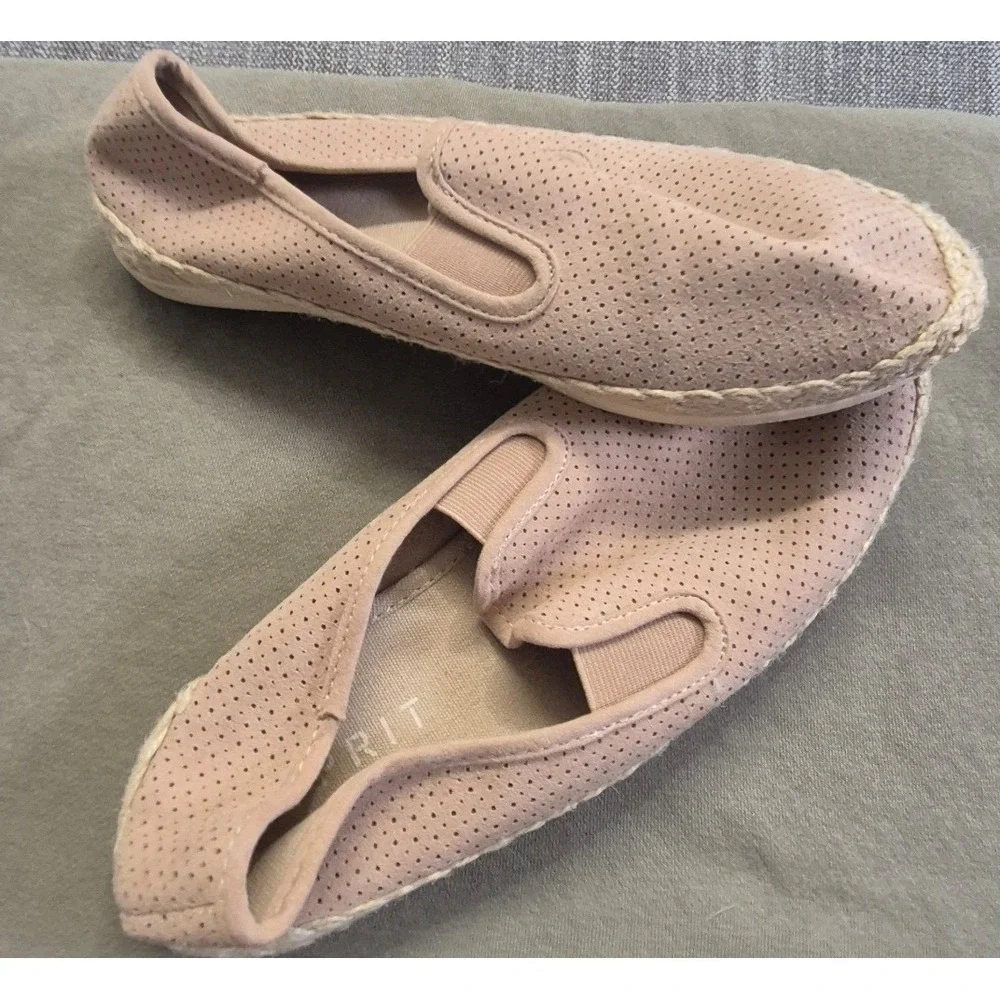 Esprit women's 8.5 perforated espadrille slip on flats blush pink rope detail